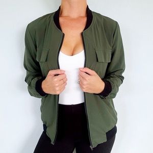 Miss Moly olive army green full zip lightweight bomber jacket size medium
